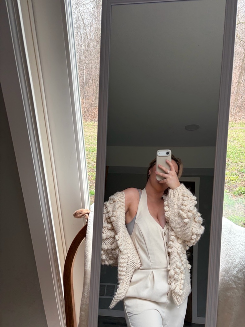 Chunky Ivory Bobble Knit Cardigan - Picture 2 of 5